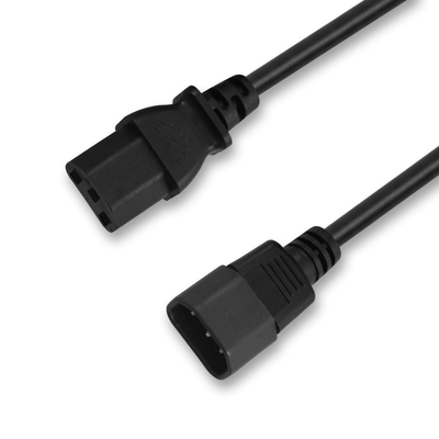 Cable eléctrico de corriente alterna negro del diente del cable de extensión 125V 10A 3 del hogar C13 del IEC 60320