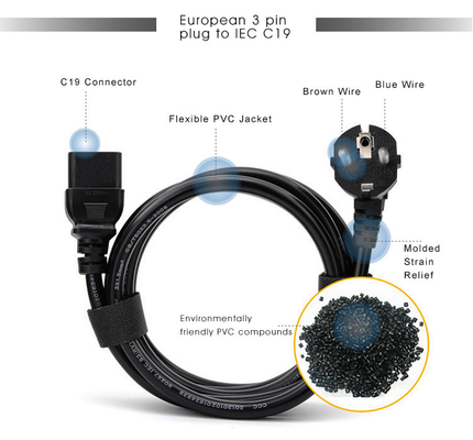 Extensión larga 2 Pin Plug de la prenda impermeable del cable eléctrico del VDE de la UE para el ordenador portátil