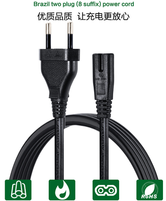 CA UC 2 Pin Laptop Power Cord del cable eléctrico del Brasil del negro del OEM